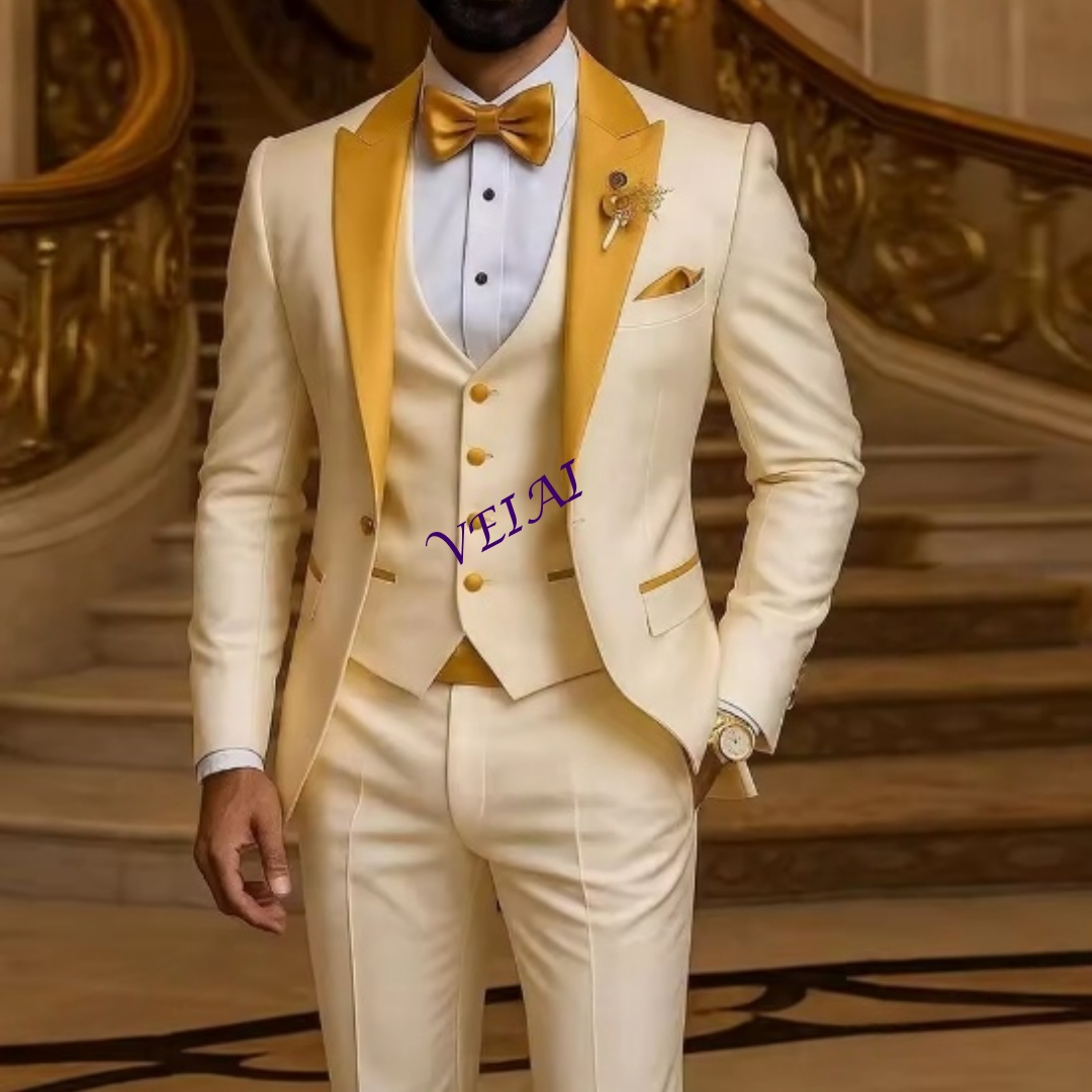 Men Grooming Outfit - Złoty Kołnierz na Zamówienie, Garnitur Męski