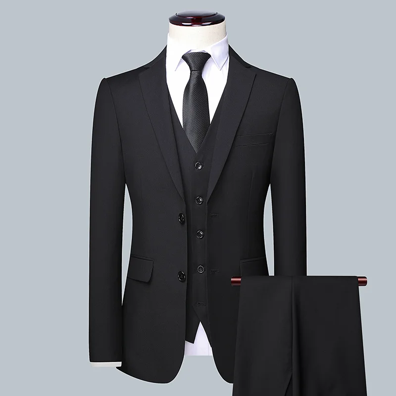 Men Grooming Outfit - Męski garnitur biznesowy w jednolitym kolorze