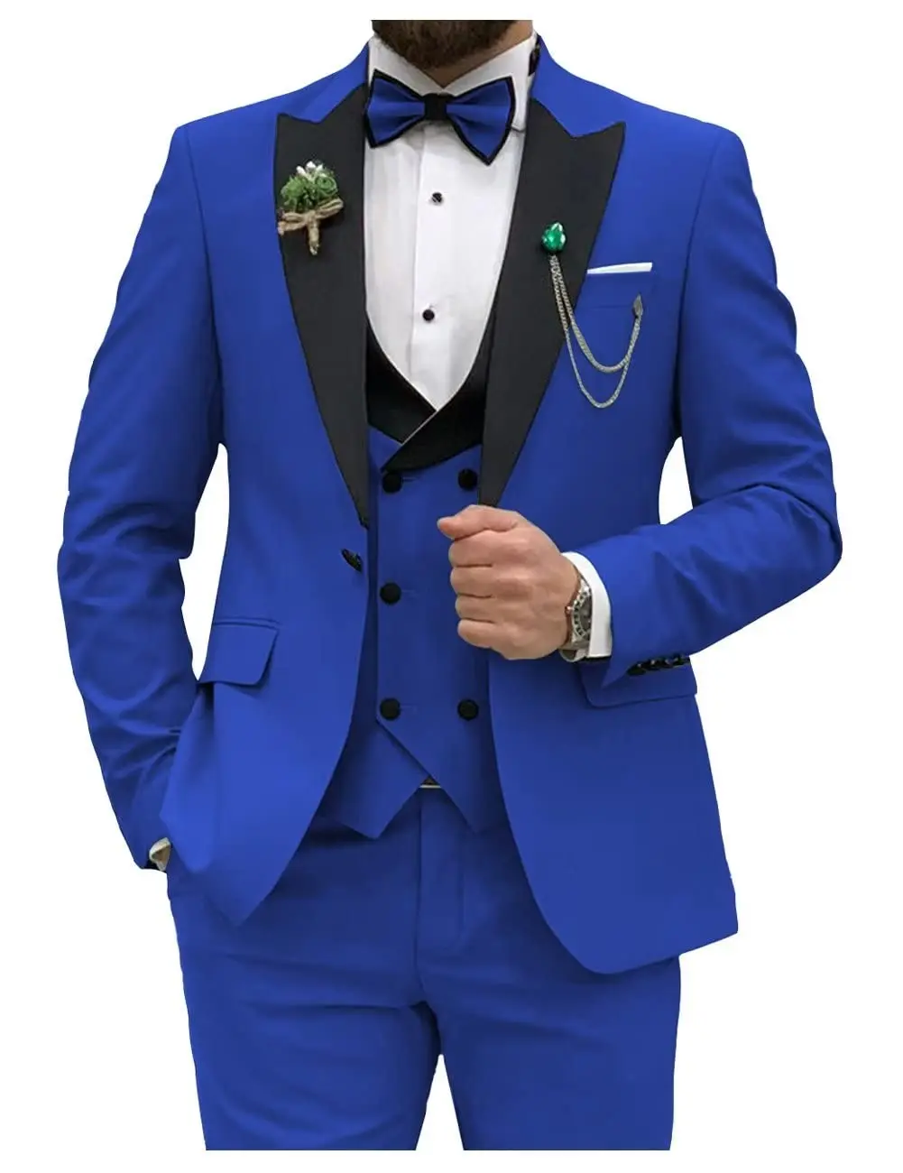 Men Grooming Outfit - Królewski błękit Garnitury męskie Slim Fit